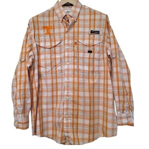 Columbia Omni-Shade PFG Button Up Men's Size Small Orange TN Vols Football Fish